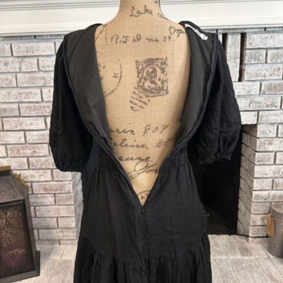 Puff Sleeve Deep V Neck Midi Dress Tiered A Line Small Goth, Voodoo, Cottagegoth - Picture 3 of 9